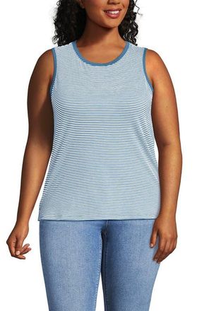 Lands End Plus Size Supima Cotton Crew Neck Tank in Teal Blue Ocean Micro Stripe at Nordstrom, Size 3X
