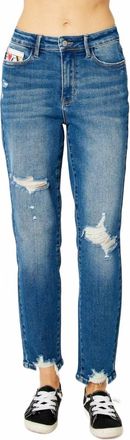 Judy Blue High Waist Queen Of Hearts Coin Pocket Boyfriend Relaxed Fit Jeans In Medium Blue