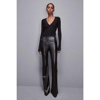 Patrizia Pepe Black Leather Womens Pants