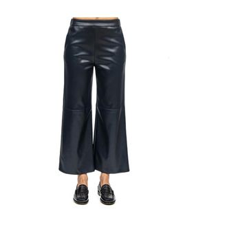 Max Mara Broeken, Dames, Blauw, S, Polyester, Pantalon in gecoate stof met rechte pijpen