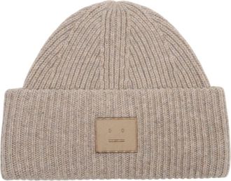 Acne Studios Beanies, unisex, Beige, Size: ONE SIZE Face &Agrave; Logo Beanie