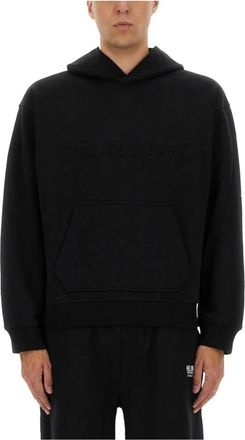 Helmut Lang Hoodie met reli&euml;flogo - Heren - Hoodies - Zwart - M - Katoen - Hoodies & sweatvesten