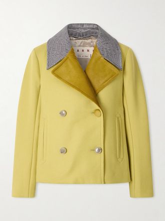 Marni Giacca Doppiopetto In Lana Con Finiture In Pelle Effetto Coccodrillo - Giallo