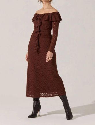 Astr Dorian Long Sleeve Dress In Brown