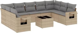 vidaXL Juego De Sof&aacute;s Jard&iacute;n Con Cojines Beige 10 Pzas Rat&aacute;n Sint&eacute;tico Vidaxl