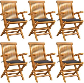 vidaXL Sillas De Jard&iacute;n 6 Uds Madera Teca Con Cojines Gris Antracita Vidaxl