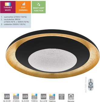 Eglo Eglo - Plafoniera Moderna Canicosa 2 Policarbonato Nero 3 Luci Led Integrato 4,5w