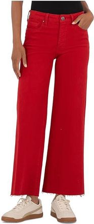Kut from the Kloth Meg High-Rise Fab Ab Wide Leg Raw Hem Womens Jeans Ruby Red : 18 27.5, Cotton/Denim/Spandex