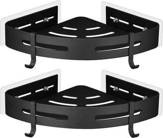 OEM Etagere Angle Douche - Aluminium 6063 - Fixation Adhesif Sans Per&ccedil;age - Charge 10 Kg - Noir - 2 Pieces