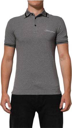 Dolce & Gabbana Grijze Logo Borduurwerk Gekraagde Polo T-shirt - Heren - Polos - Grijs - XS - Katoen - Tops