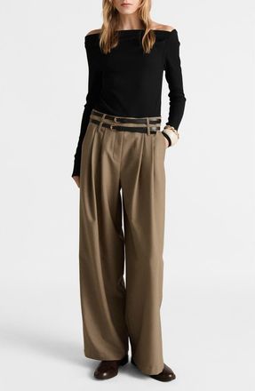 Mango Wallis Mixed Media Belted Jumpsuit in Black at Nordstrom Rack, Size X-Large