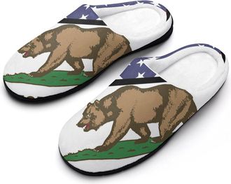Generic U.S.A And California State Flag Mens House Slippers Memory Foam Washable Cotton Slip on Home Shoes