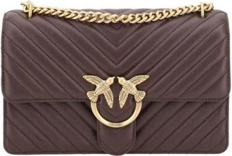 Pinko Shoulder Bags, female, Brown, Size: ONE SIZE Quilted Leather Shoulder Bag with Gold Logo