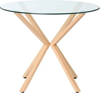 Beliani Beliani - Tavolo Da Pranzo Rotondo Piano In Vetro E Legno Chiaro E &Oslash; 90 Cm Altura