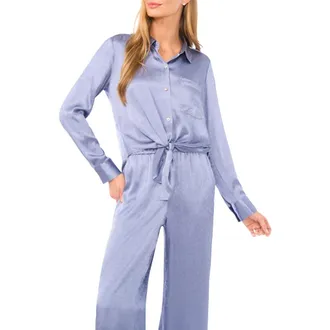 Halogen Long Sleeve Tie Front Shirt in Stonewash at Nordstrom Rack, Size Xx-Large