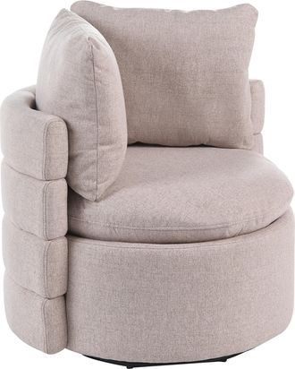 Beliani Sill&oacute;n De Tela Con Respaldo Curvo Base Giratoria De 360&deg; Y Cojines Decorativos Con Espacio De Almacenaje Beige Randers