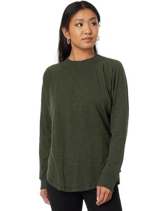 Mod-o-doc ModoDoc Top Womens Green 100% Cotton Oversized Hi Low Long Sleeve JDM2513