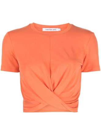 Calvin Klein twisted short-sleeve crop top - women - Modal/Polyester/Elastane - S - Orange