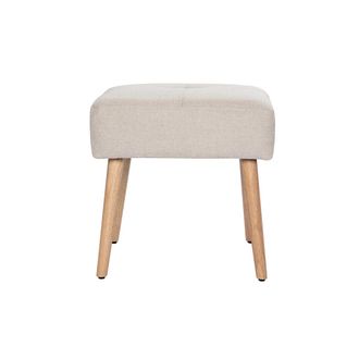 Miliboo Taburete Bajo De Tela Efecto Aterciopelado Texturizado Beige Y Madera Clara Maciza 46 Cm Guesta