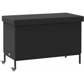 vidaXL Caja almacenaje jardín ruedas ratán sintético negro 110x55x73cm Vidaxl