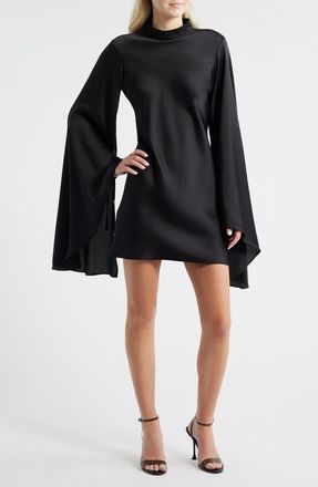 Topshop Long Bell Sleeve Minidress in Black at Nordstrom, Size 10 Us