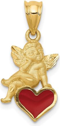 Diamond2Deal 14k Yellow Gold Red Enameled Angel on Heart Pendant