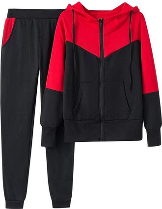 Generic Womens leisure suit, large sizes, two-piece womens jogging suit, cotton, jogging suit with hood, tracksuit, patchwork, jacket, streetwear, hoodie, spo