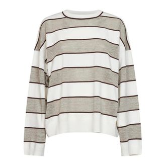 Brunello Cucinelli Brunello Cucinelli, Round-neck Knitwear, female, Multicolor, Size: M Striped Knitted Sweater