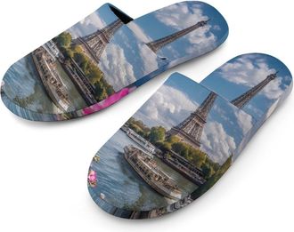 Generic Paris Eiffel Tower Mens Slippers Warm Non-Slip Houes Shose Spa Slipper for Home Bedroom