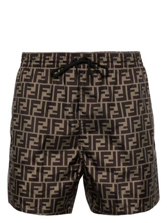 Fendi Costume da bagno con logo FF - Marrone