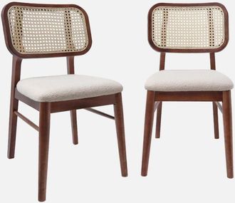 Sweeek Sweeek - Set di 2 sedie vintage legno di hevea intrecciatura e bouclé