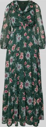 Zero Maxikleid mit Volantsaum und V-Ausschnitt in Dunkelgruen, Gr&ouml;&szlig;e 34