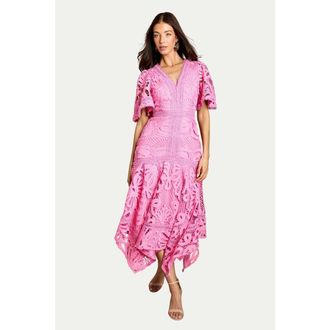 Coast Placement Lace Hanky Hem Dress in Pink at Nordstrom, Size 10