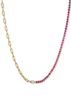 Brook & York Isabella Mini Birthstone Tennis & Paper Clip Chain Necklace in Gold/July at Nordstrom