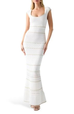 Marciano Juma Metallic Mixed Stitch Maxi Sweater Dress in White at Nordstrom, Size 6 Us
