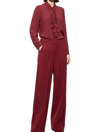 Luisa Cerano Womens Long Sleeve Ruffled Blouse In Berry Red