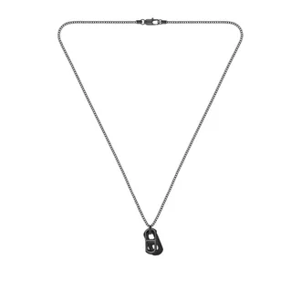 BOSS Black-plated necklace with leather tag and metal link