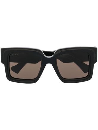 Gucci Occhiali da sole squadrati con placca logo - Nero