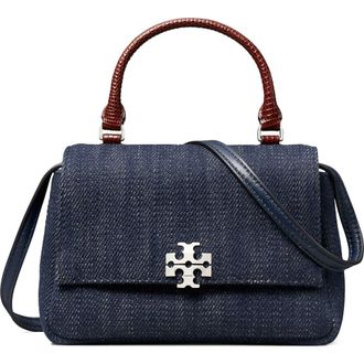 Tory Burch Charlie Denim Top Handle Bag in Midnight at Nordstrom
