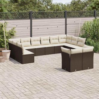 vidaXL Set De Sof&aacute;s De Jard&iacute;n Y Cojines 12 Pzas Rat&aacute;n Sint&eacute;tico Marr&oacute;n Vidaxl