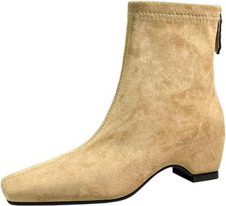 Generic High Heels Boots for Women Elegant Faux Retro Comfort Winter Shoes Chunky Heeled 5CM Work Office Ankle Boot (Khaki,7.5)