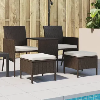 vidaXL Sof&aacute; De Jard&iacute;n 2 Plazas Con Mesita Y Taburetes Poli Rat&aacute;n Negro Vidaxl