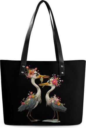 Generic Heron Flower Beach Bird Tote Bags for Women Cute Shoulder Purses Handbags