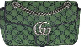 Gucci Blue, Green GG Canvas Diagonal Small GG Marmont Bag (Authentic Pre-Loved)