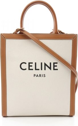 Celine Cabas Brown White Canvas Leather Tote Bag (Pre-Owned)