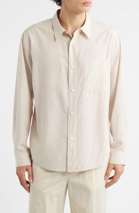 Frame Denim Stripe Relaxed Fit Button-Up Shirt in Brown Stripe at Nordstrom, Size X-Large