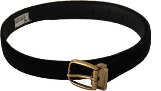Dolce & Gabbana Mens Black Velvet Leather Gold Tone Metal Buckle Belt