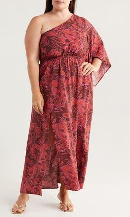 Chelsea28 Floral One-Shoulder Maxi Dress in Rust Pink Aubri Abstract at Nordstrom Rack, Size 1X