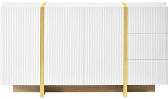 Urban Meuble Aparador blanco con 3 puertas, 3 cajones ranurados y detalles dorados