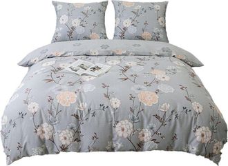 OEM Ropa De Cama De Sat&eacute;n 220x200cm Flores Gris Delicado Prado